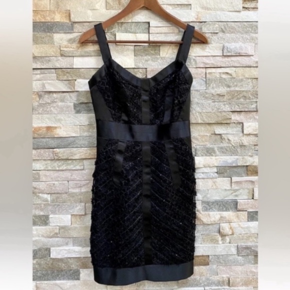 Milly Black Tweed Sheath Dress with Satin and Cage Detail, Women's Size 2 - Picture 1 of 4